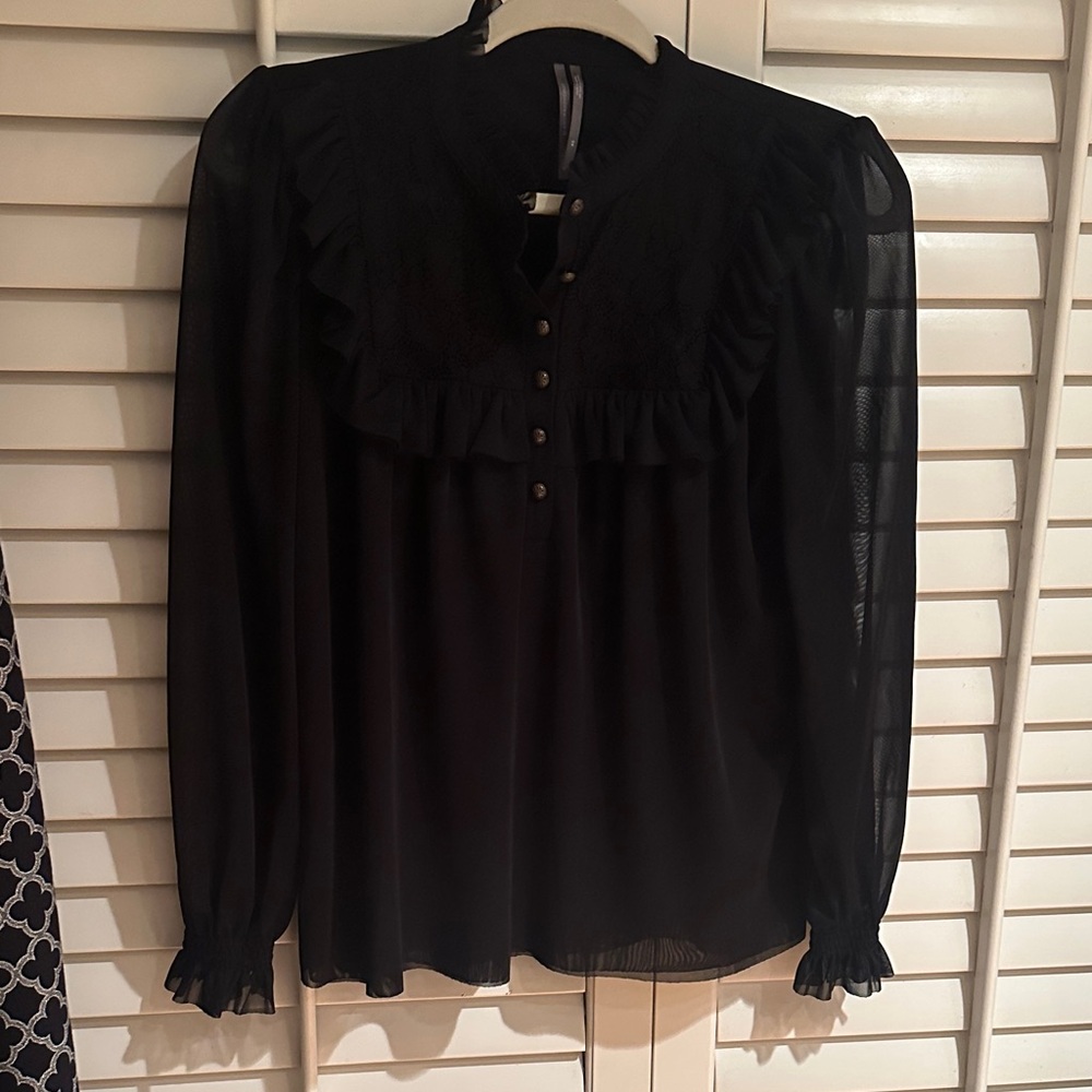 Anthropologie Black Ruffled Blouse
